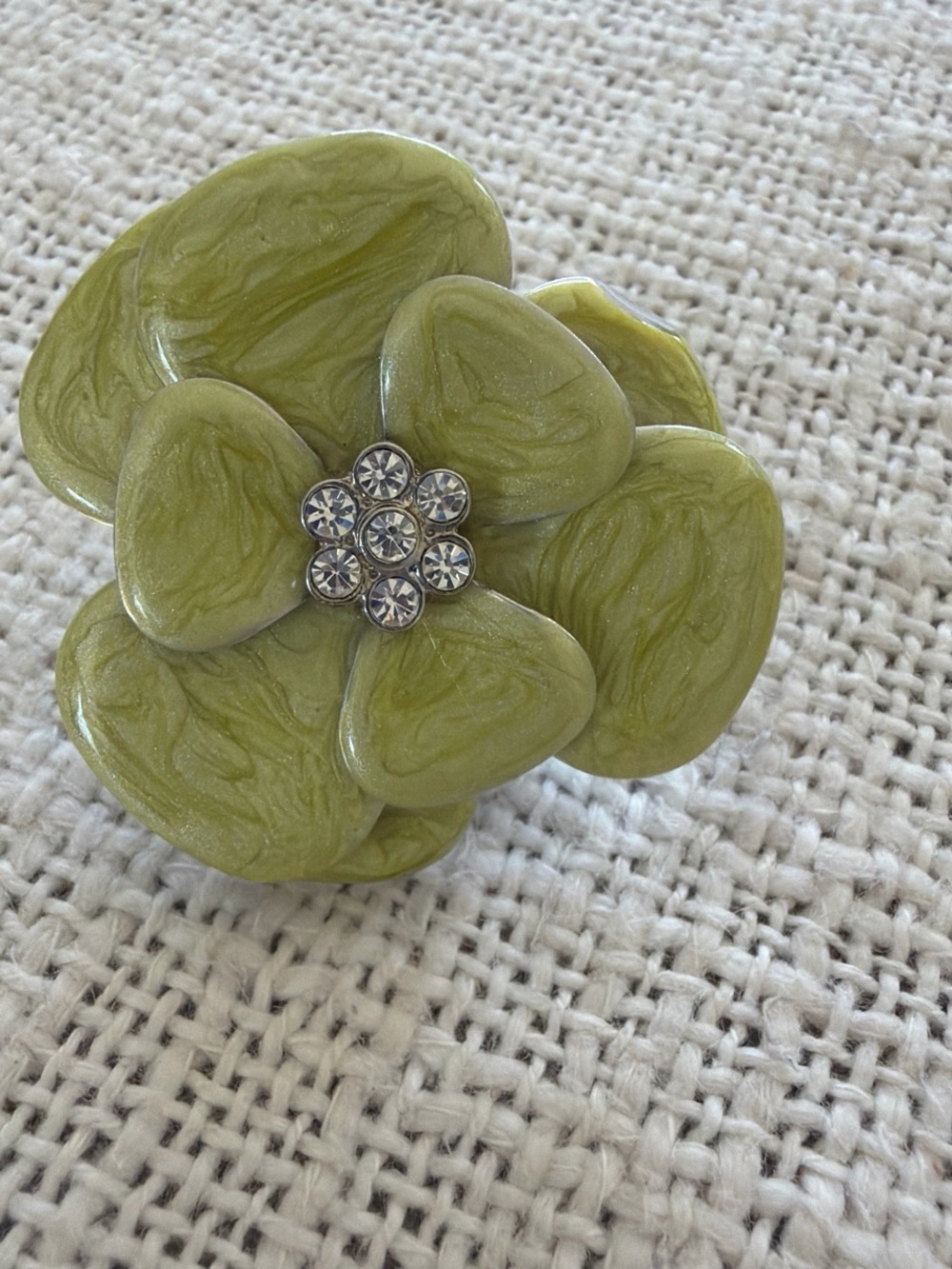 Olive Green Floral Resin ring with Crystal Center